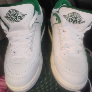 Jordan White and Green Athletic Shoes